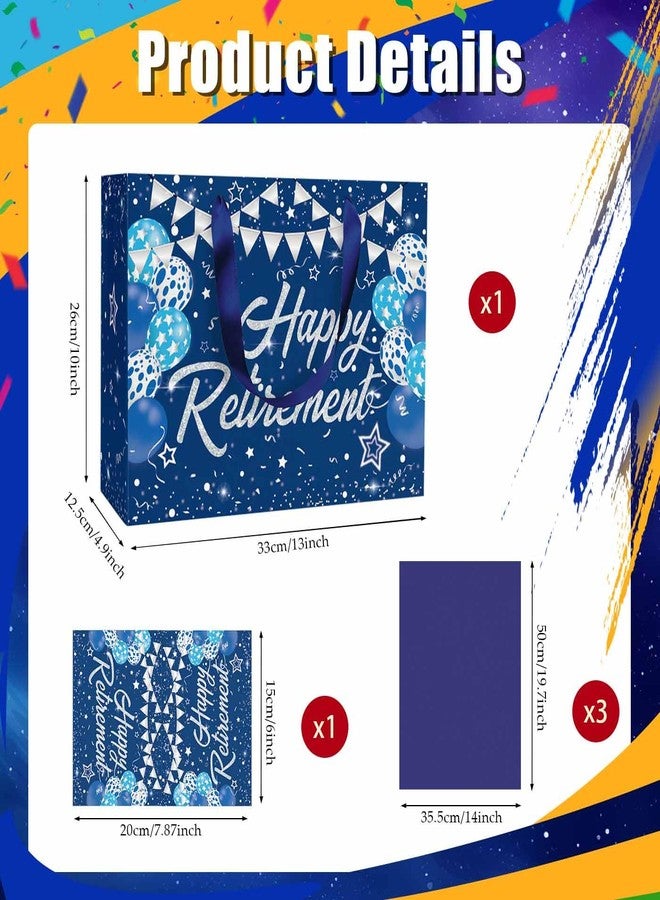 MUNILAIL 13 Inches Navy Blue Retirement Gift Bag Large Paper Gift Bag with Tissue Paper Handle and Greeting Card for Women Men Office Coworker Farewell Retirement Party Supplies - Image 3